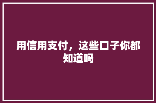 用信用支付，这些口子你都知道吗