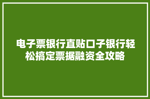 电子票银行直贴口子银行轻松搞定票据融资全攻略  第1张