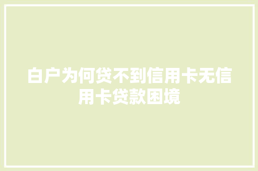白户为何贷不到信用卡无信用卡贷款困境  第1张