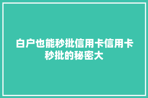 白户也能秒批信用卡信用卡秒批的秘密大