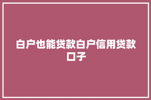 白户也能贷款白户信用贷款口子