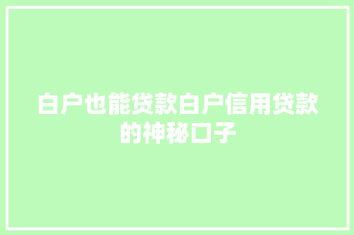 白户也能贷款白户信用贷款的神秘口子