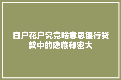 白户花户究竟啥意思银行贷款中的隐藏秘密大