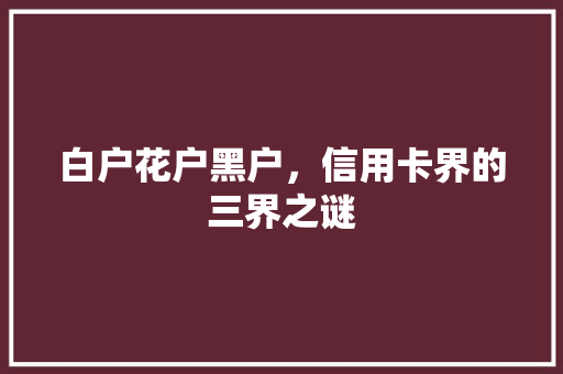 白户花户黑户，信用卡界的三界之谜