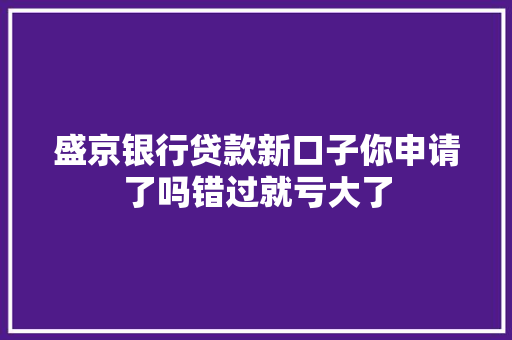 盛京银行贷款新口子你申请了吗错过就亏大了