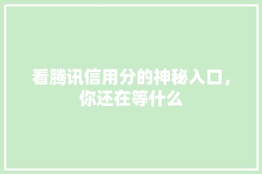 看腾讯信用分的神秘入口，你还在等什么