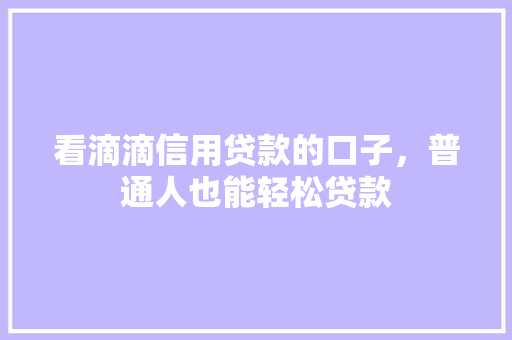 看滴滴信用贷款的口子，普通人也能轻松贷款