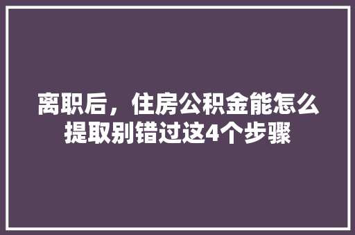 离职后，住房公积金能怎么提取别错过这4个步骤