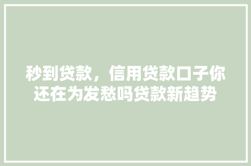 秒到贷款，信用贷款口子你还在为发愁吗贷款新趋势