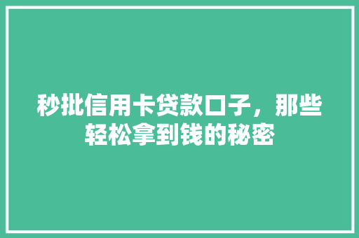 秒批信用卡贷款口子，那些轻松拿到钱的秘密