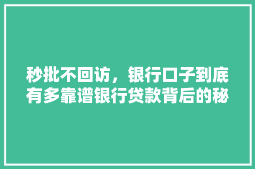 秒批不回访，银行口子到底有多靠谱银行贷款背后的秘密