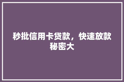 秒批信用卡贷款，快速放款秘密大