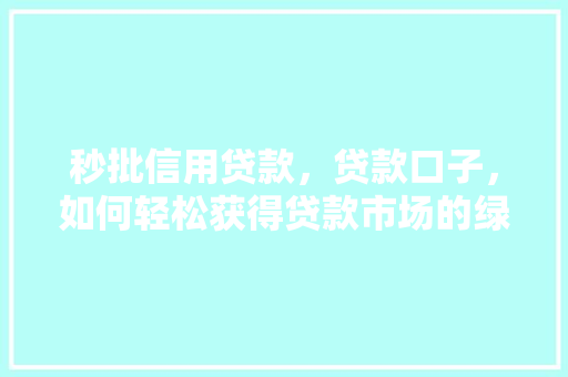 秒批信用贷款，贷款口子，如何轻松获得贷款市场的绿色通道