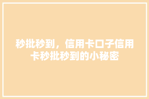 秒批秒到，信用卡口子信用卡秒批秒到的小秘密
