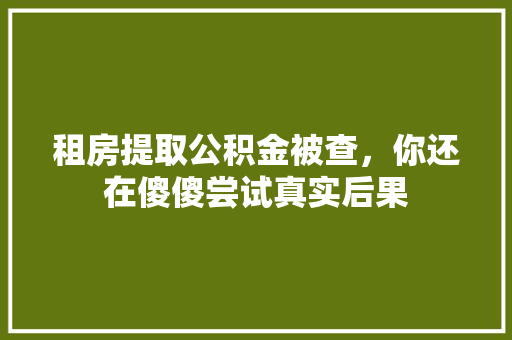 租房提取公积金被查，你还在傻傻尝试真实后果