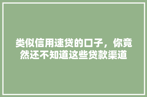 类似信用速贷的口子，你竟然还不知道这些贷款渠道