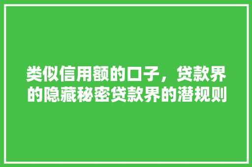 类似信用额的口子，贷款界的隐藏秘密贷款界的潜规则