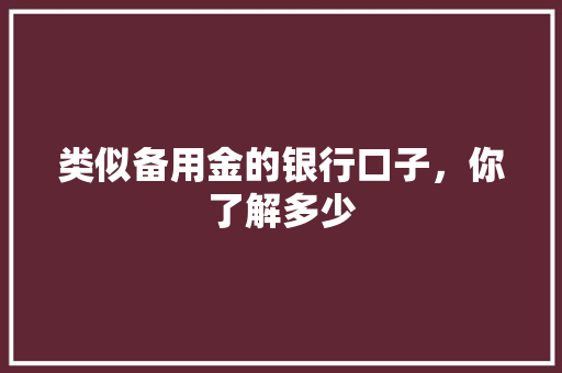 类似备用金的银行口子，你了解多少