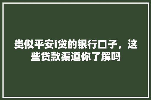 类似平安i贷的银行口子，这些贷款渠道你了解吗