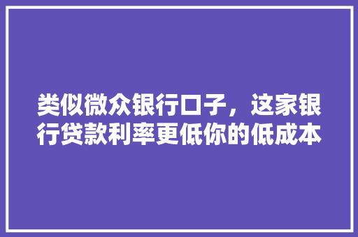 类似微众银行口子，这家银行贷款利率更低你的低成本贷款新选择