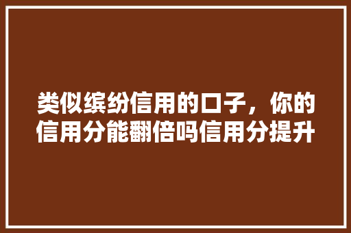 类似缤纷信用的口子，你的信用分能翻倍吗信用分提升的方法