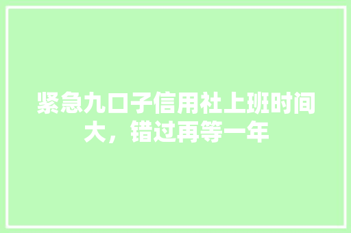 紧急九口子信用社上班时间大，错过再等一年