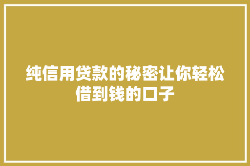 纯信用贷款的秘密让你轻松借到钱的口子