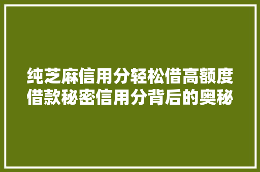 纯芝麻信用分轻松借高额度借款秘密信用分背后的奥秘