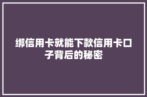 绑信用卡就能下款信用卡口子背后的秘密