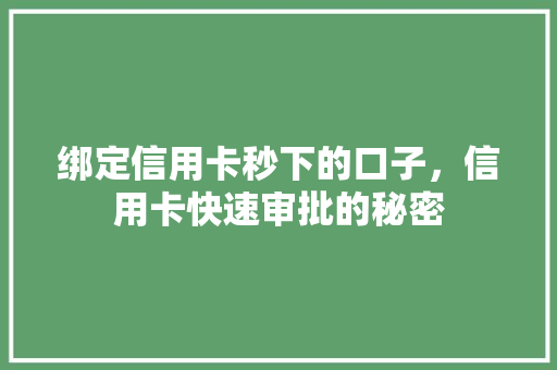 绑定信用卡秒下的口子，信用卡快速审批的秘密