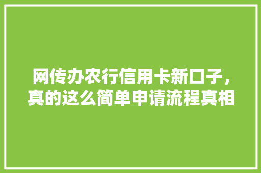 网传办农行信用卡新口子，真的这么简单申请流程真相
