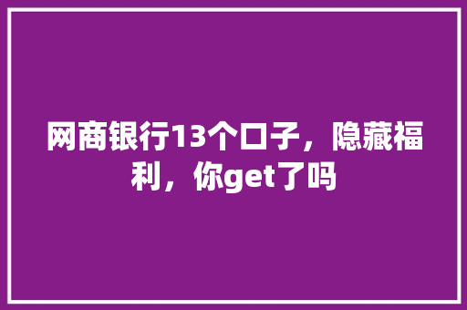 网商银行13个口子，隐藏福利，你get了吗