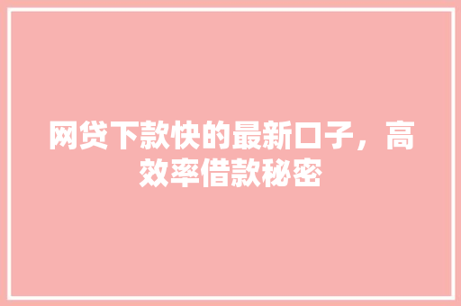 网贷下款快的最新口子，高效率借款秘密