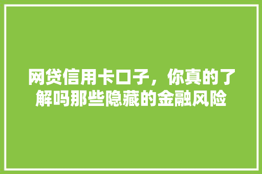 网贷信用卡口子，你真的了解吗那些隐藏的金融风险