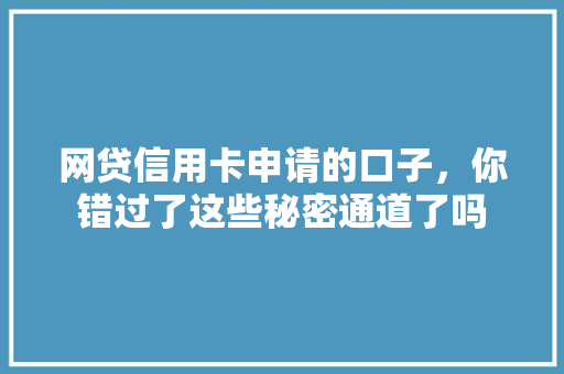 网贷信用卡申请的口子，你错过了这些秘密通道了吗