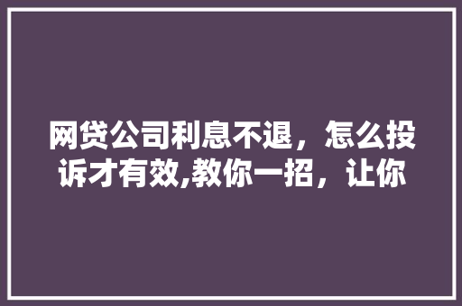网贷公司利息不退，怎么投诉才有效,教你一招，让你的权益得到保障