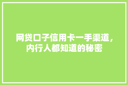 网贷口子信用卡一手渠道，内行人都知道的秘密