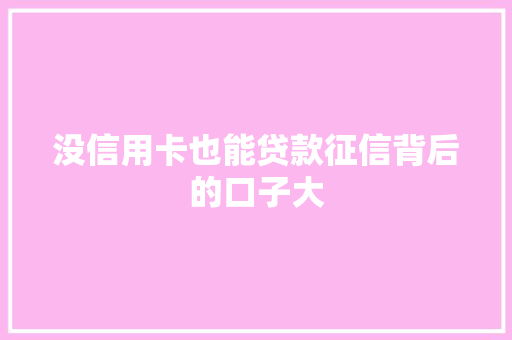 没信用卡也能贷款征信背后的口子大