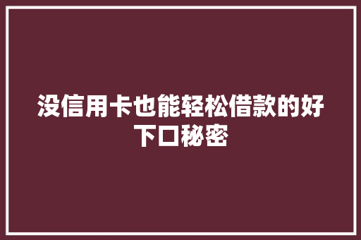 没信用卡也能轻松借款的好下口秘密