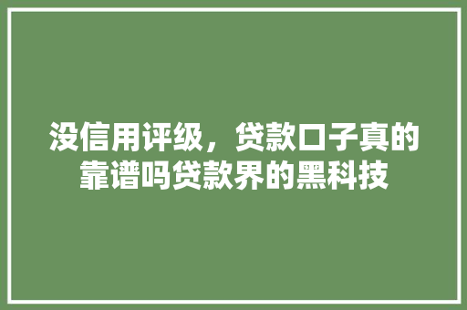 没信用评级，贷款口子真的靠谱吗贷款界的黑科技