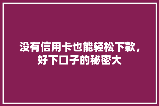 没有信用卡也能轻松下款，好下口子的秘密大
