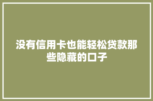 没有信用卡也能轻松贷款那些隐藏的口子