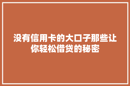 没有信用卡的大口子那些让你轻松借贷的秘密