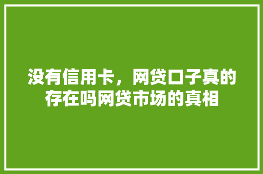 没有信用卡，网贷口子真的存在吗网贷市场的真相