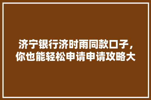 济宁银行济时雨同款口子，你也能轻松申请申请攻略大