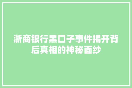 浙商银行黑口子事件揭开背后真相的神秘面纱