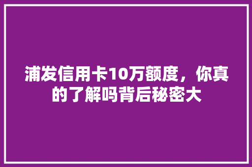 浦发信用卡10万额度，你真的了解吗背后秘密大