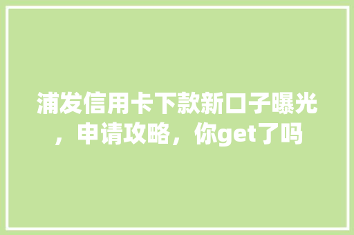 浦发信用卡下款新口子曝光，申请攻略，你get了吗