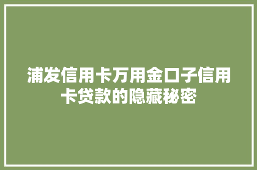 浦发信用卡万用金口子信用卡贷款的隐藏秘密  第1张