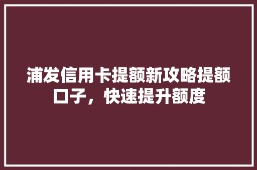 浦发信用卡提额新攻略提额口子，快速提升额度